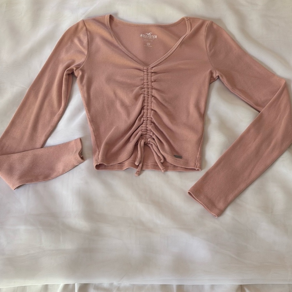 Hollister Dusty Rose Ruched Long Sleeve Baby Tee Size XS